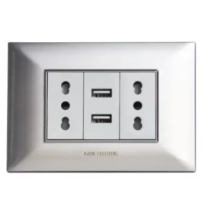 Enchufe doble + USB plateado